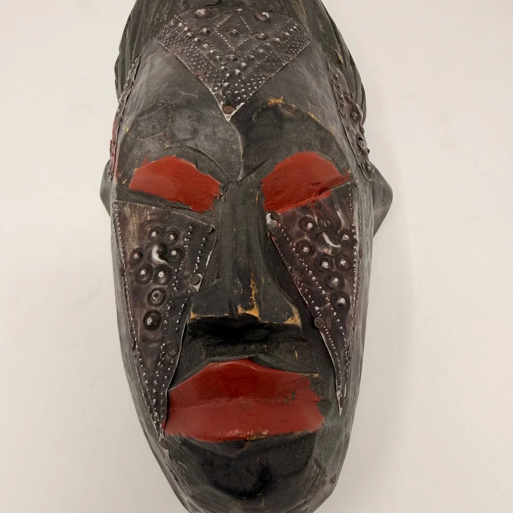 Vintage Marka Mali Tribal Mask Hand Carved Wood Brass Metal African Art‎ 14